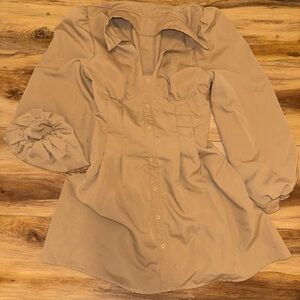 SHEIN Tan Dress with Puff Sleeves